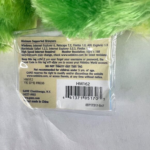 Webkinz Ganz Tie Dye Green Frog Plush With Sealed Code Stuffed Animal HM162 - Picture 9 of 10
